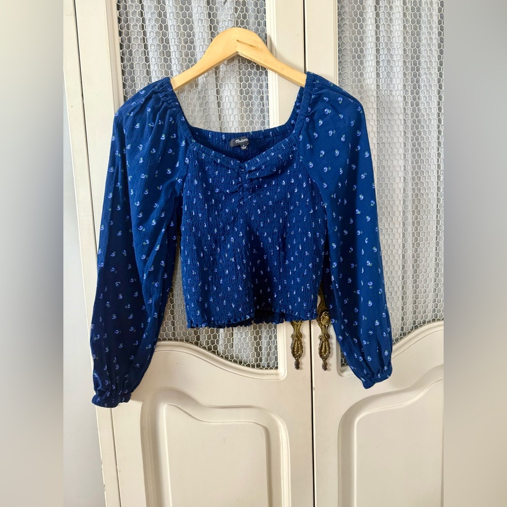 Madewell Lucille Balloon Sleeve Smocked Top in Classic Indigo Floral Size Small - Picture 5 of 8